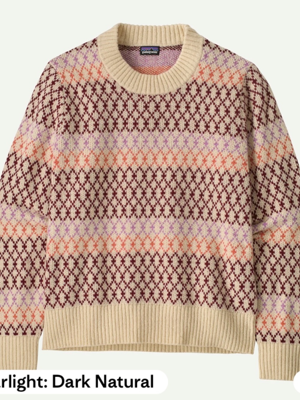 Patagonia Crewneck Sweater in Dark Natural with Maroon Fair - Picture 1 of 3